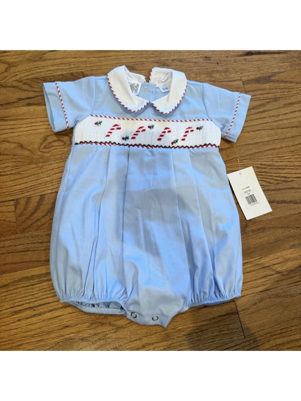 LULU BEBE BOYS BLUE CANDY CANE CHRISTMAS ROMPER NEW 9 MONTHS
